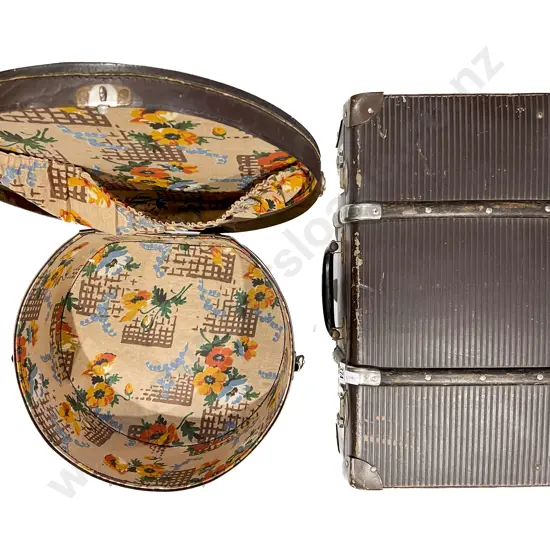 Vintage Heavy Card Hatbox & Suitcase