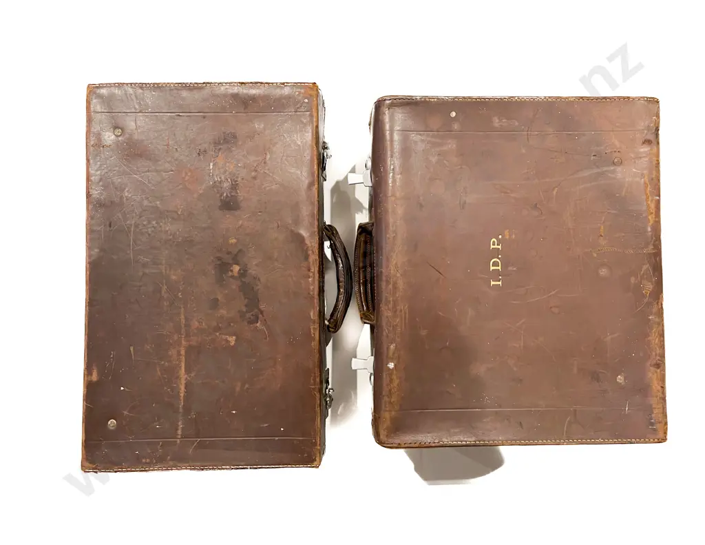Two Vintage Leather Suitcases Image 1++