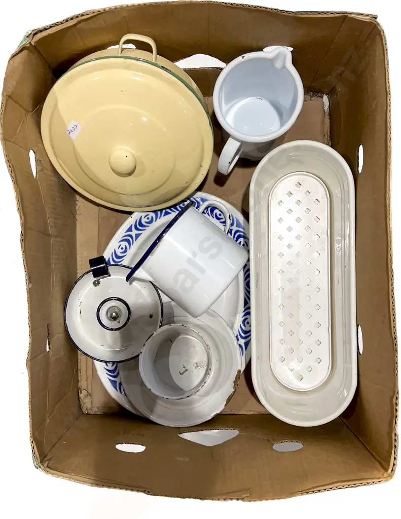 Box of Assorted Enamel Ware Image 1++