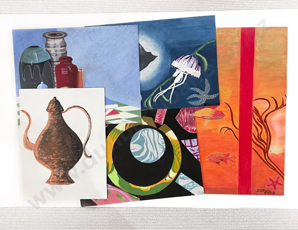 Five Unframed Artworks Image 1++