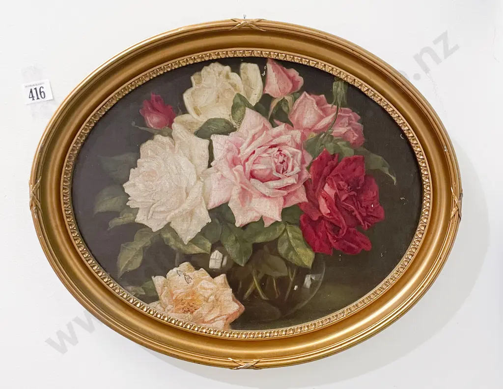 Unknown Artist - Still Life Roses - Oil on Canvas Laid on Board (A/F) Image 1++