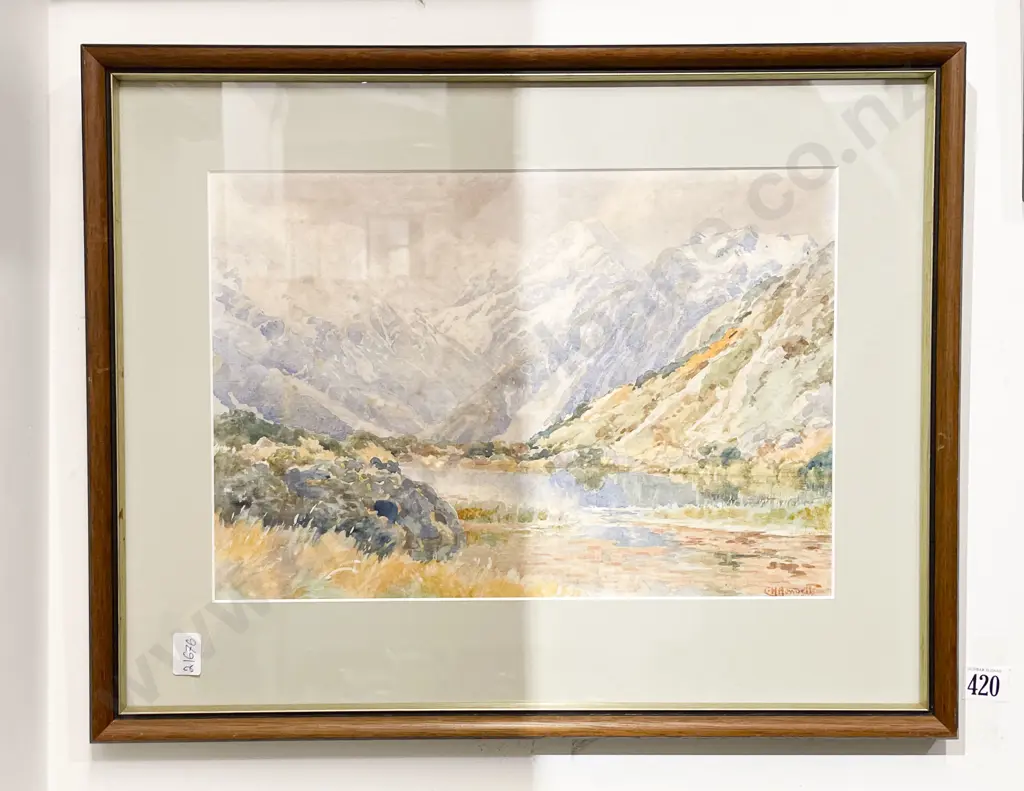 C.H. Howorth - "Mount Cook from the Pink Lake" - Watercolour (A/F) Image 1++