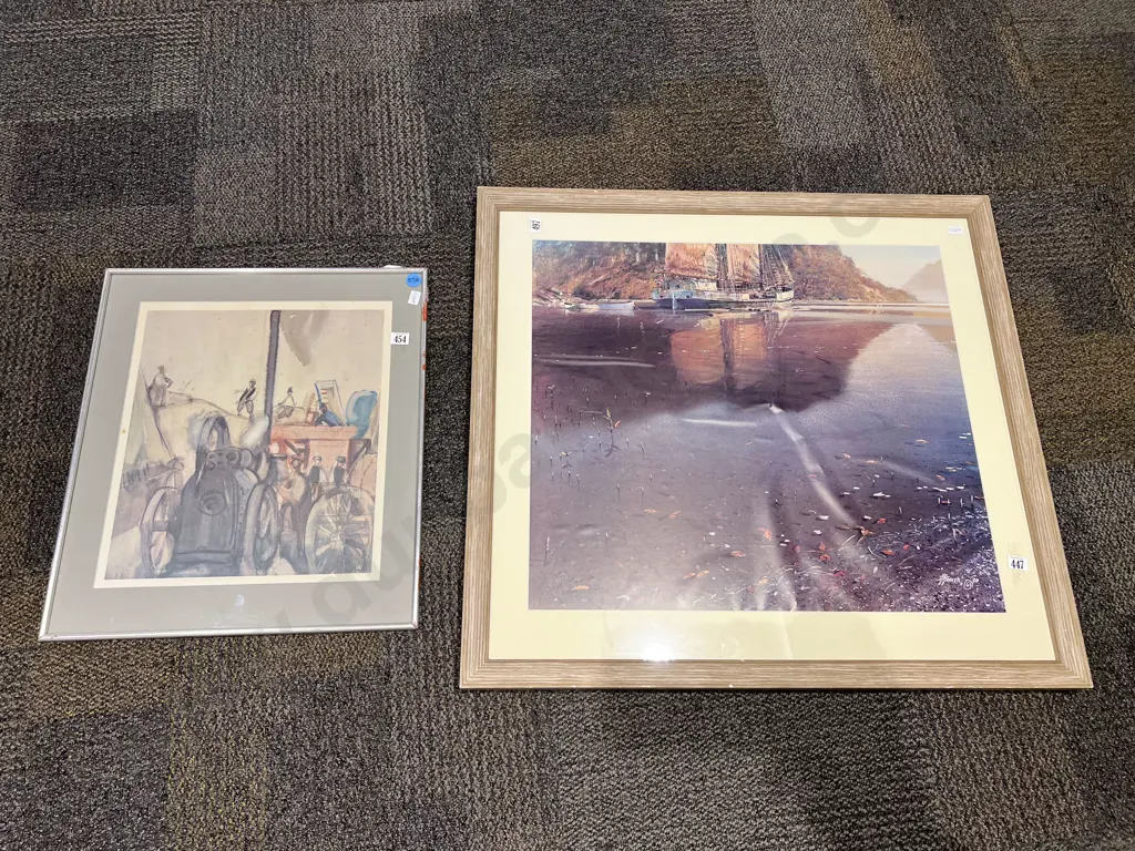 H. Barker - River Scene with Sailboat - Ltd Ed Print & Frances Hodgkins Reproduction Print Image 1++