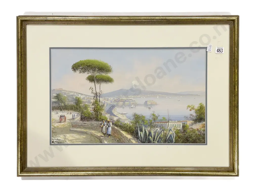 M Gianni - "View Of The Bay of Naples" - Gouache Image 1++