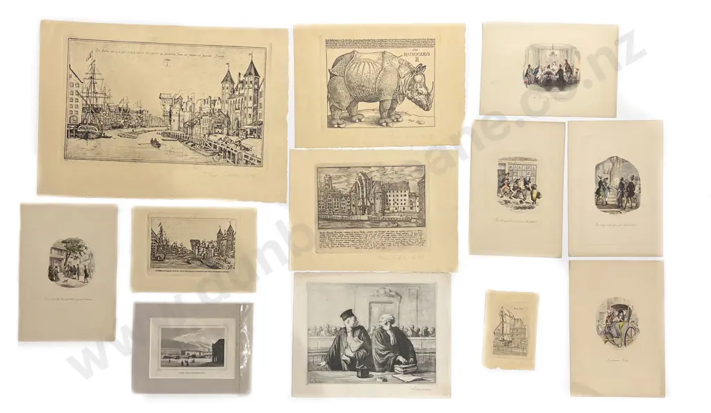 Collection of Twelve Assorted Vintage Etchings and Prints Image 1++