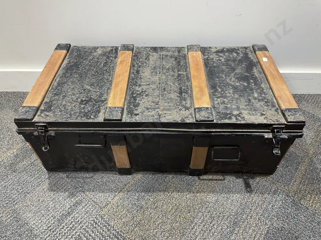 Large Tin Trunk with Timber Slats Image 1++