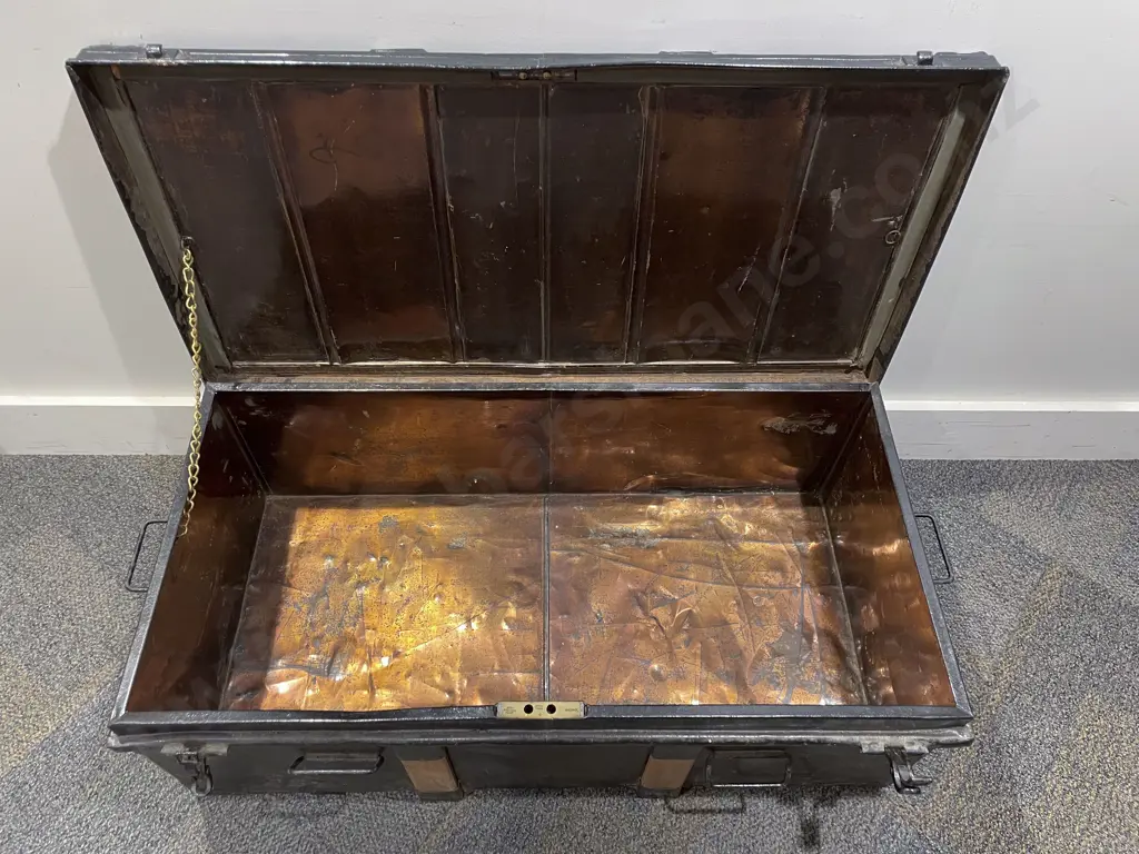 Large Tin Trunk with Timber Slats Image 1++