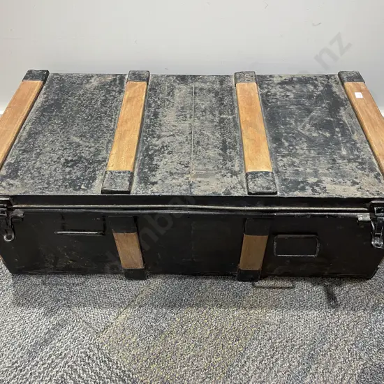 Large Tin Trunk with Timber Slats