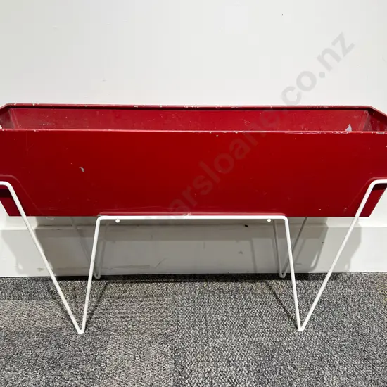 C1950's Red Metal Planter on Stand