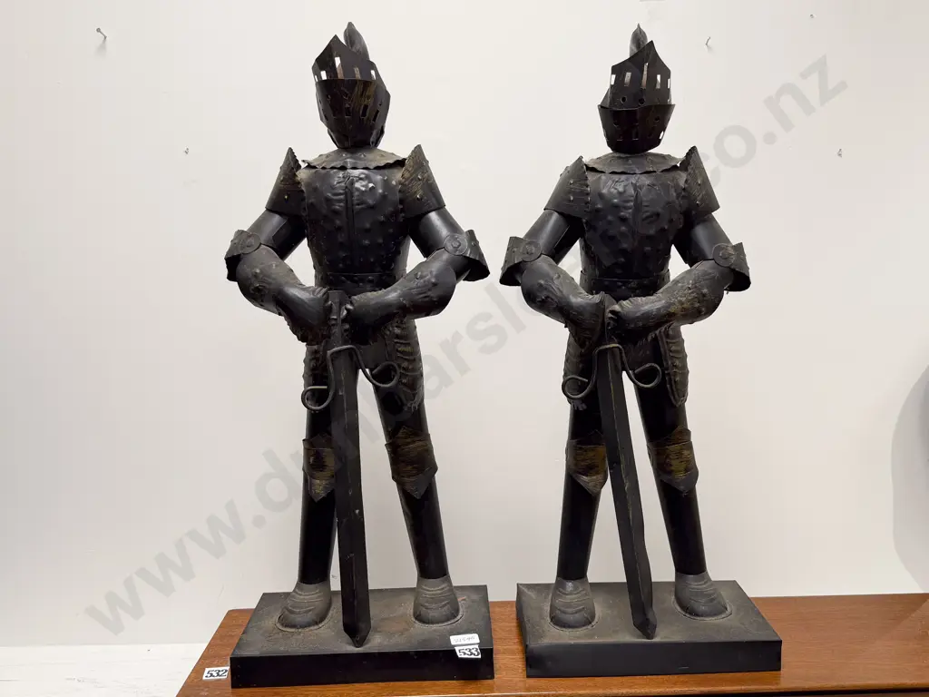 Pair of Decorative Tin Medieval Knight Figures Image 1++