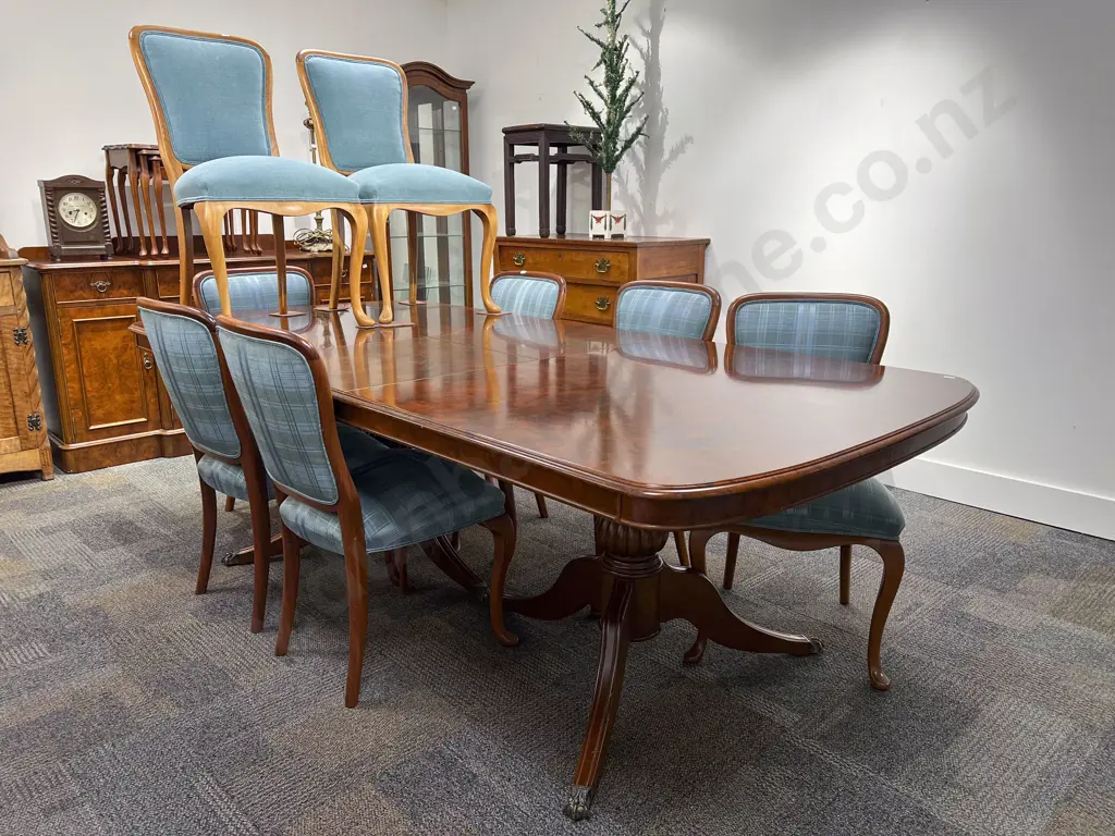 Reproduction Burr Walnut Extension Dining Table with Eight Dinning Chairs and Two others Image 1++