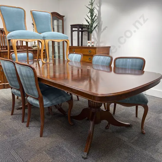 Reproduction Burr Walnut Extension Dining Table with Eight Dinning Chairs and Two others
