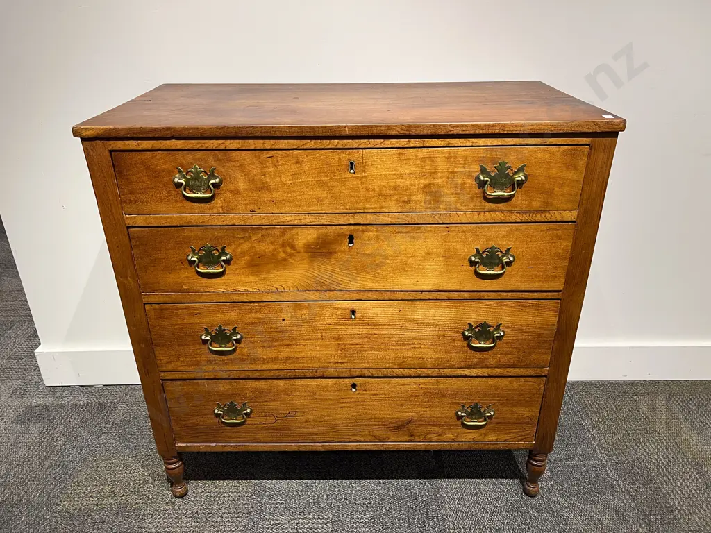 19th Century American Cherrywood Four Drawer Flat Front Chest Image 1++