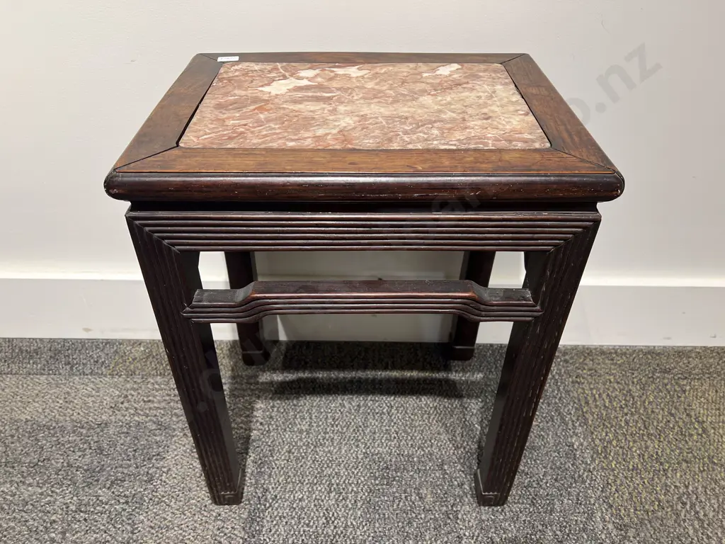 Chinese Padoukwood Rouge Marble Top Plant Stand Image 1++