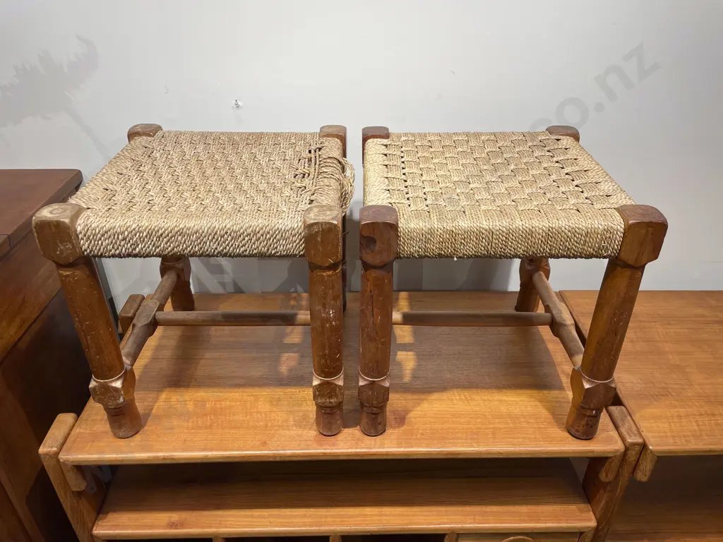 Pair of Seagrass Stained Stools Image 1++