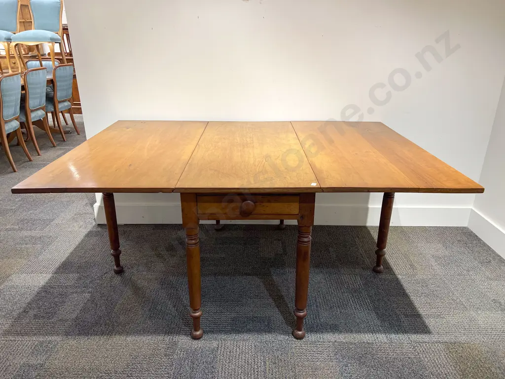 19th Century American Cherrywood Drop Leaf Dining Table Image 1++