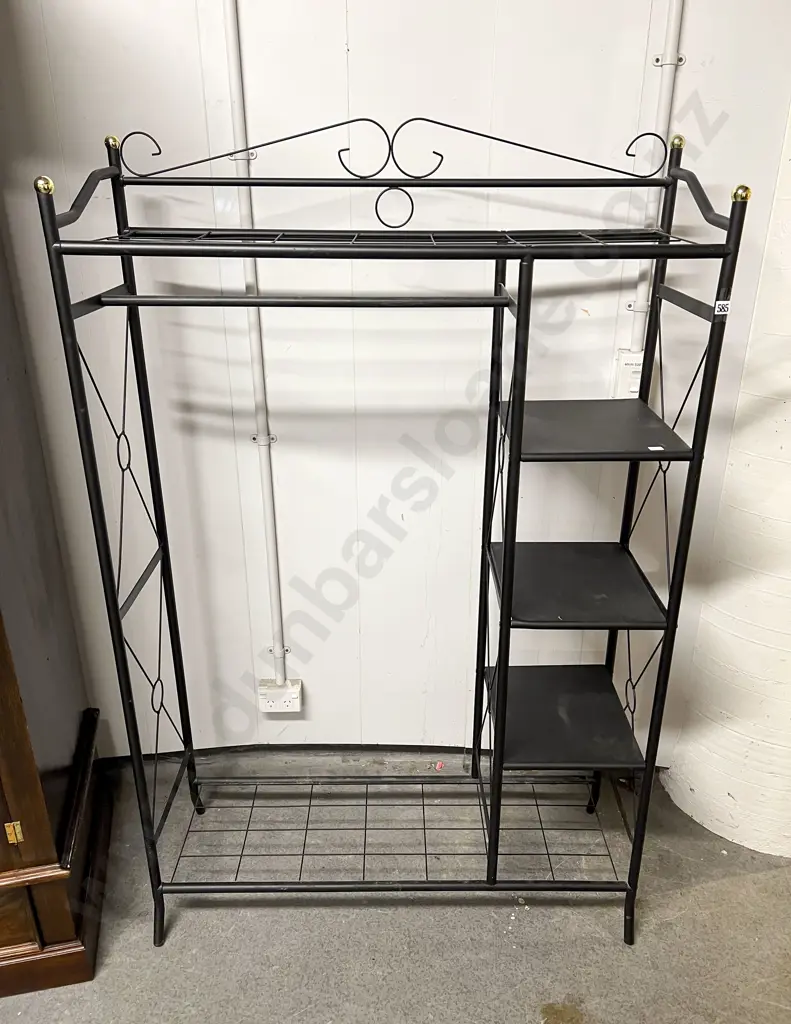 Modern Black Tubular Metal Hanging Rack & Shelf Unit Image 1++