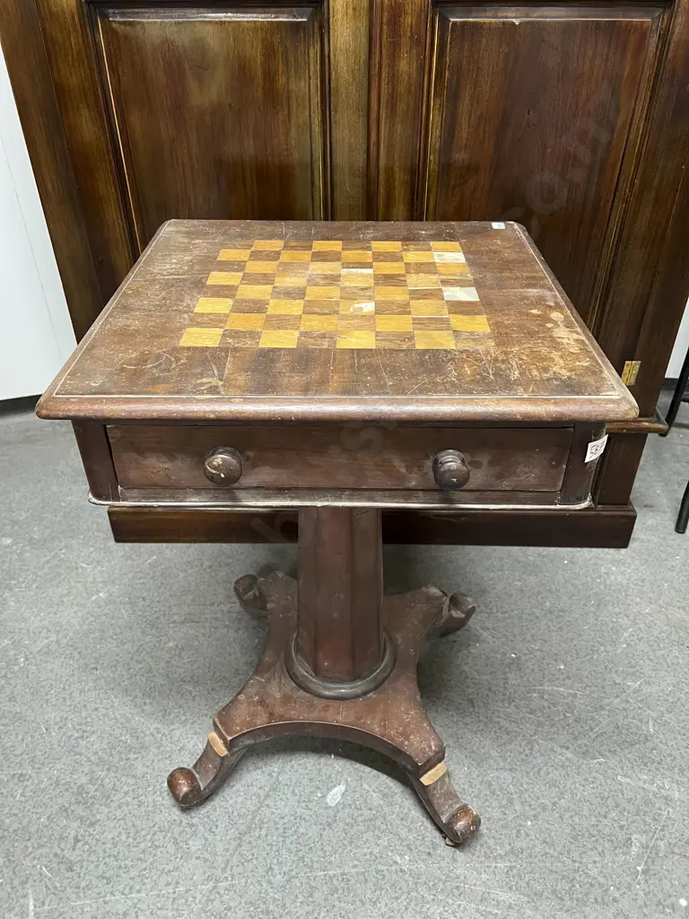 Wm IV Mahogany Games Table(Faults) Image 1++