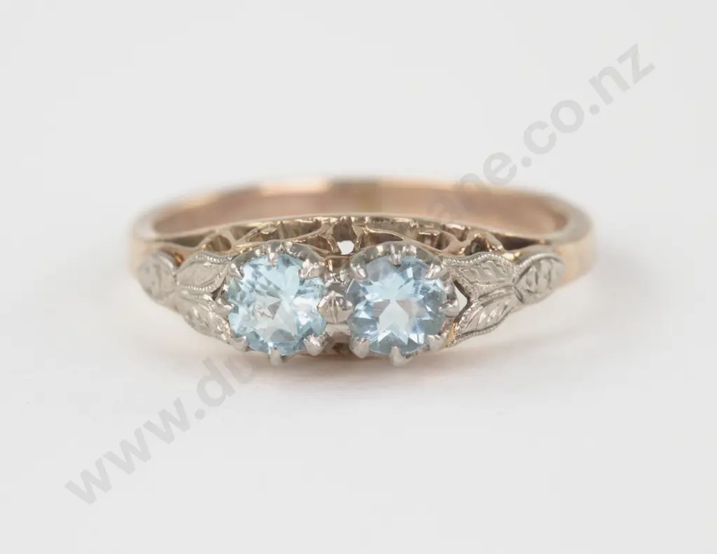 9ct Rose and White Gold Two Stone Blue Zircon Ring Image 1++
