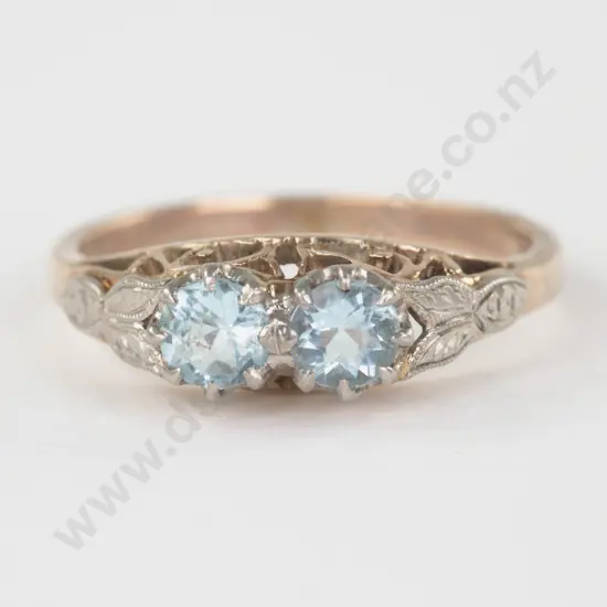 9ct Rose and White Gold Two Stone Blue Zircon Ring