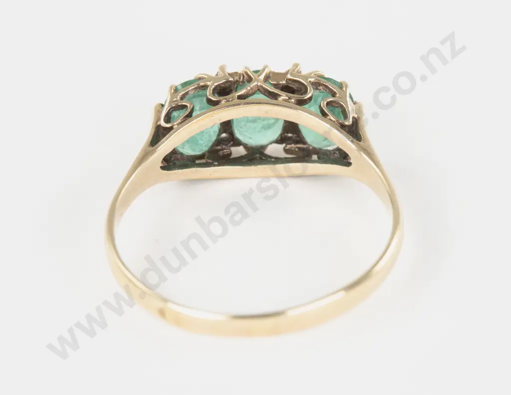 9ct Seven Stone Emerald and Diamond Bridge Ring Image 1++