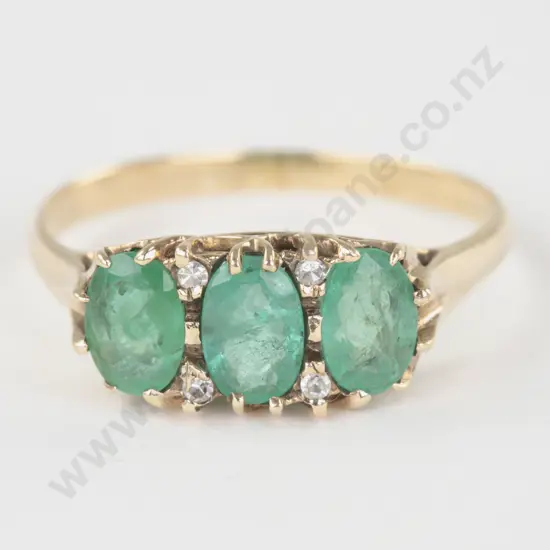 9ct Seven Stone Emerald and Diamond Bridge Ring