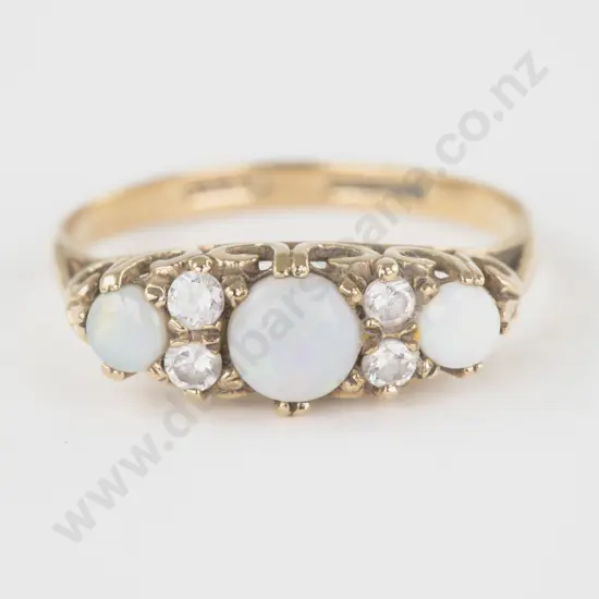 9ct Three Stone Milk Opal Bridge Ring