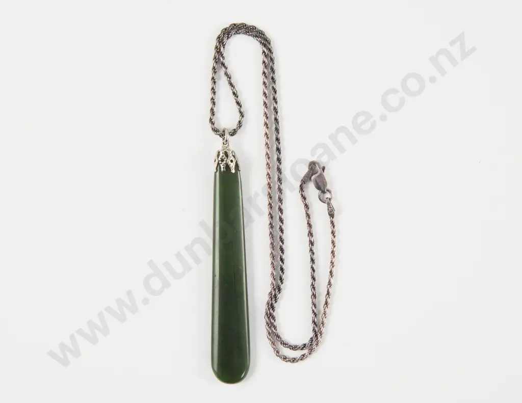 NZ S/S Mounted Greenstone Pendant Image 1++
