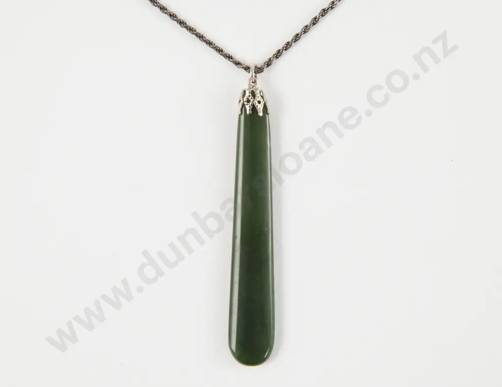 NZ S/S Mounted Greenstone Pendant Image 1++