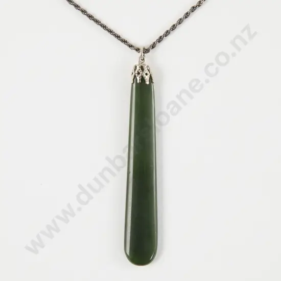 NZ S/S Mounted Greenstone Pendant