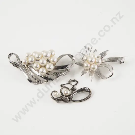Two S/S Cultured Pearl Spray Brooches