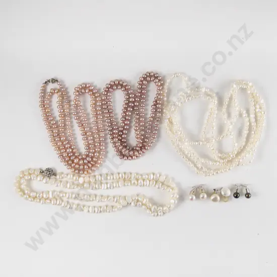 Four Single Strand Freshwater Pearl Necklaces