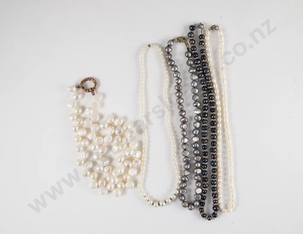 Five Single Strand Freshwater Pearl Necklaces Image 1++