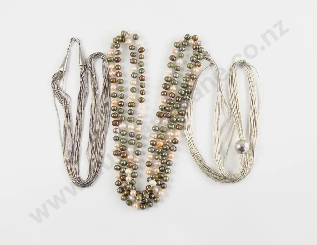Two S/S Fancy Multi Strand Necklaces Image 1++