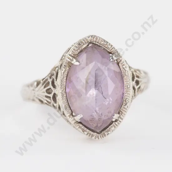 14ct White Gold Single Amethyst Ring