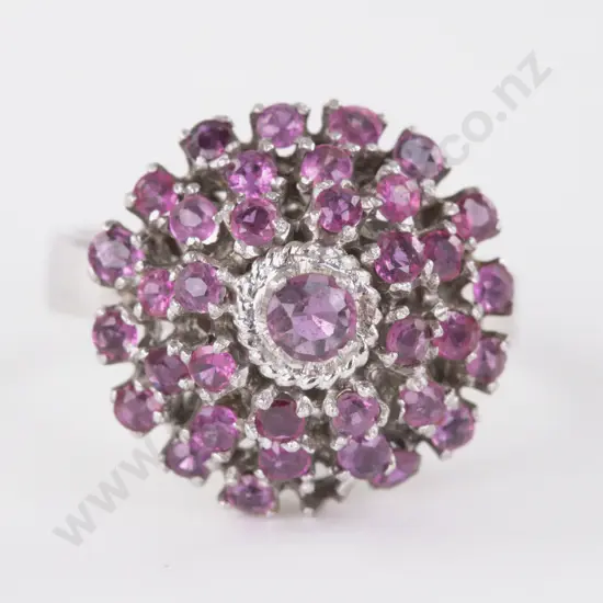 9ct White Gold 36Stone Garnet Cluster Ring