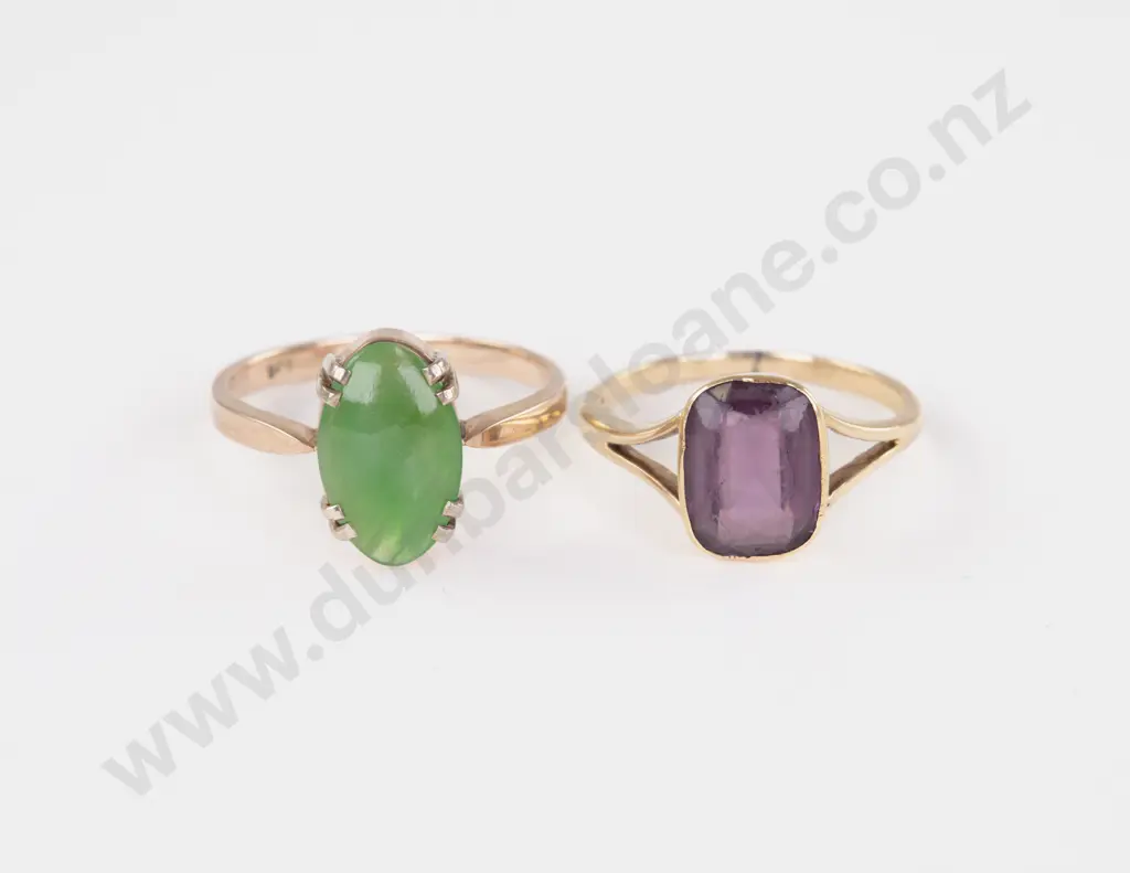 9ct Single Stone Amethyst Ring and Jade Ring Image 1++