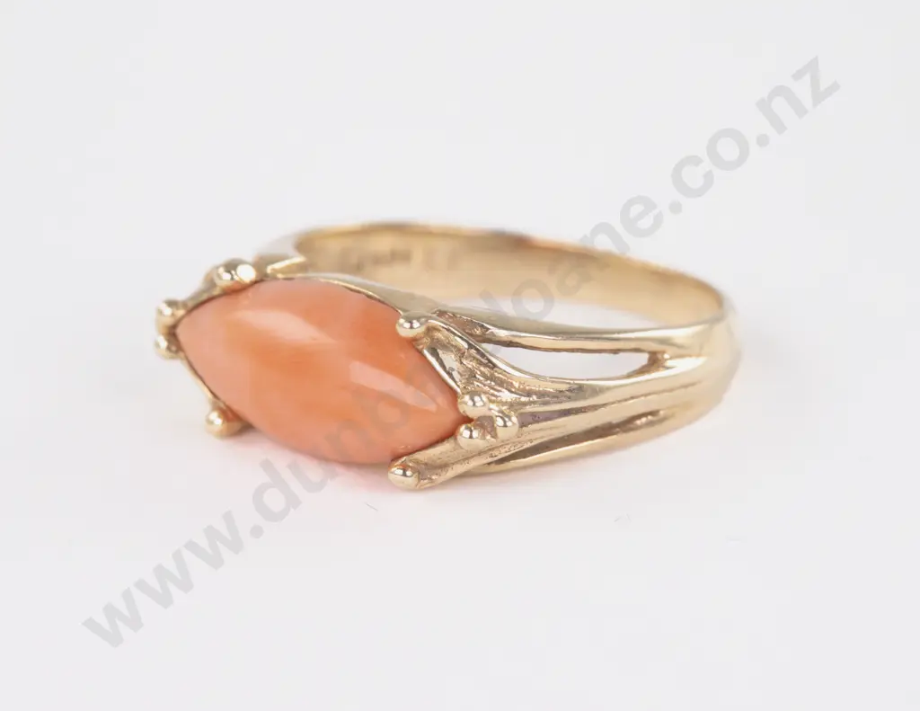10ct Single Stone Coral Ring Image 1++