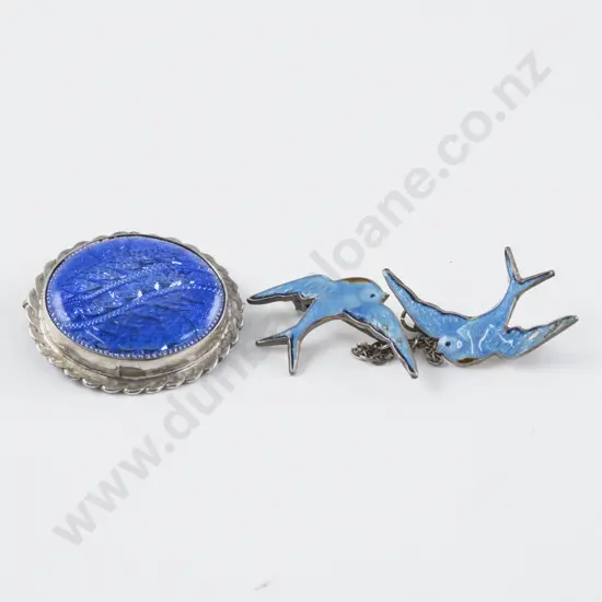 Victorian S/S and Enamel Double Swallow Shawl Pin