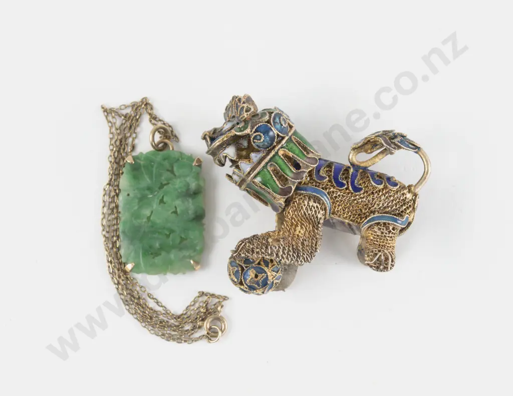 Vintage Chinese Silver Filigree and Enamel Shishi Figure Image 1++