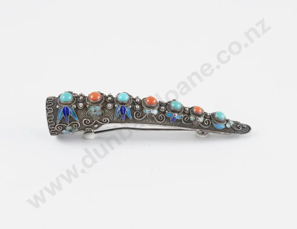 Vintage Chinese Silver Filigree and Enamel Fingernail Guard Image 1++
