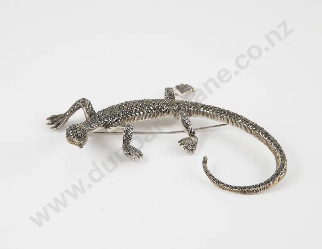S/S and Marcasite Large Lizard Brooch Image 1++