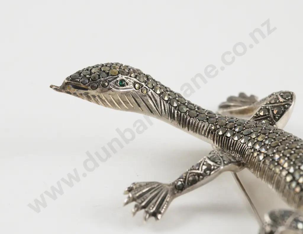 S/S and Marcasite Large Lizard Brooch Image 1++