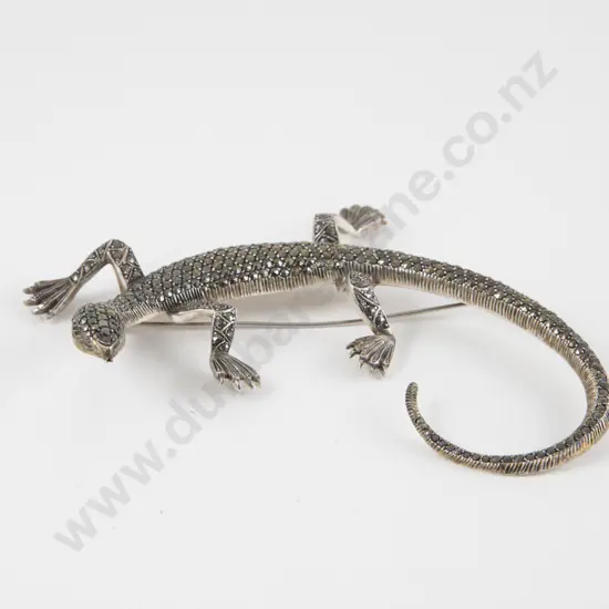S/S and Marcasite Large Lizard Brooch
