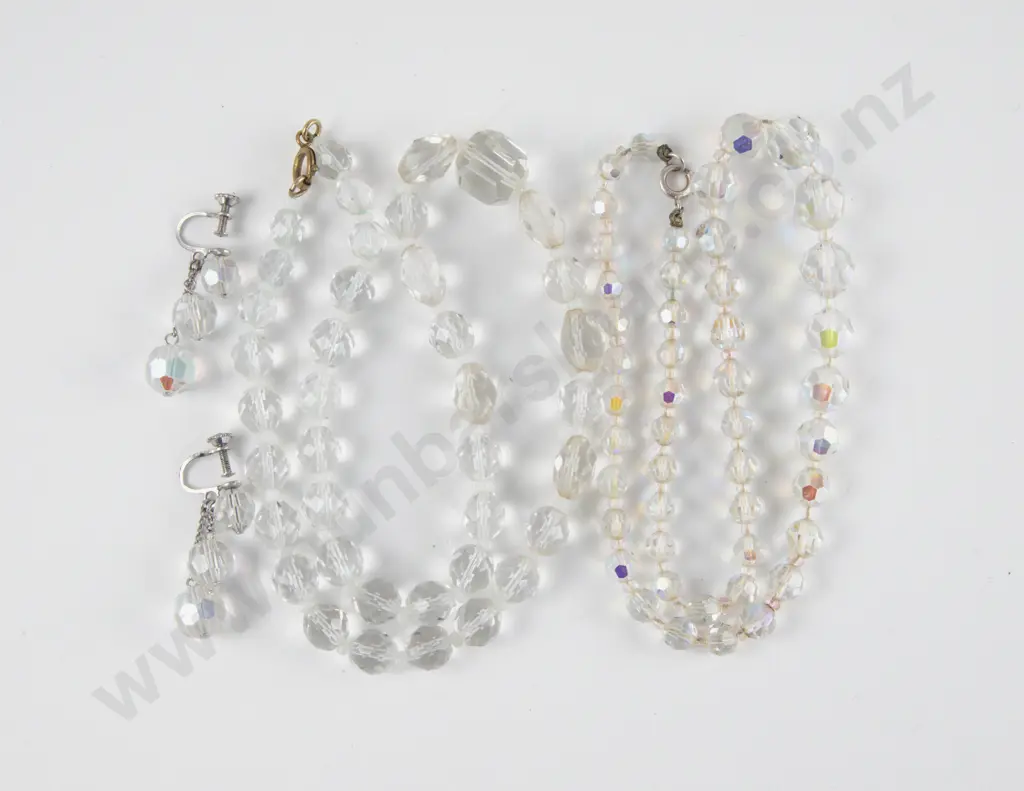 Two Single Strand Crystal Bead Necklaces and Pair Earrings Image 1++