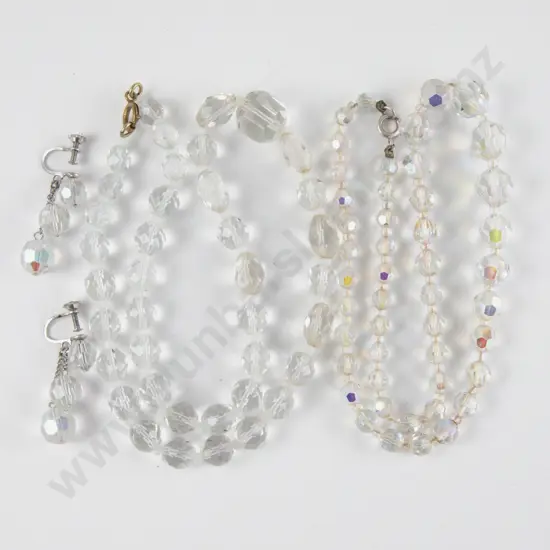 Two Single Strand Crystal Bead Necklaces and Pair Earrings