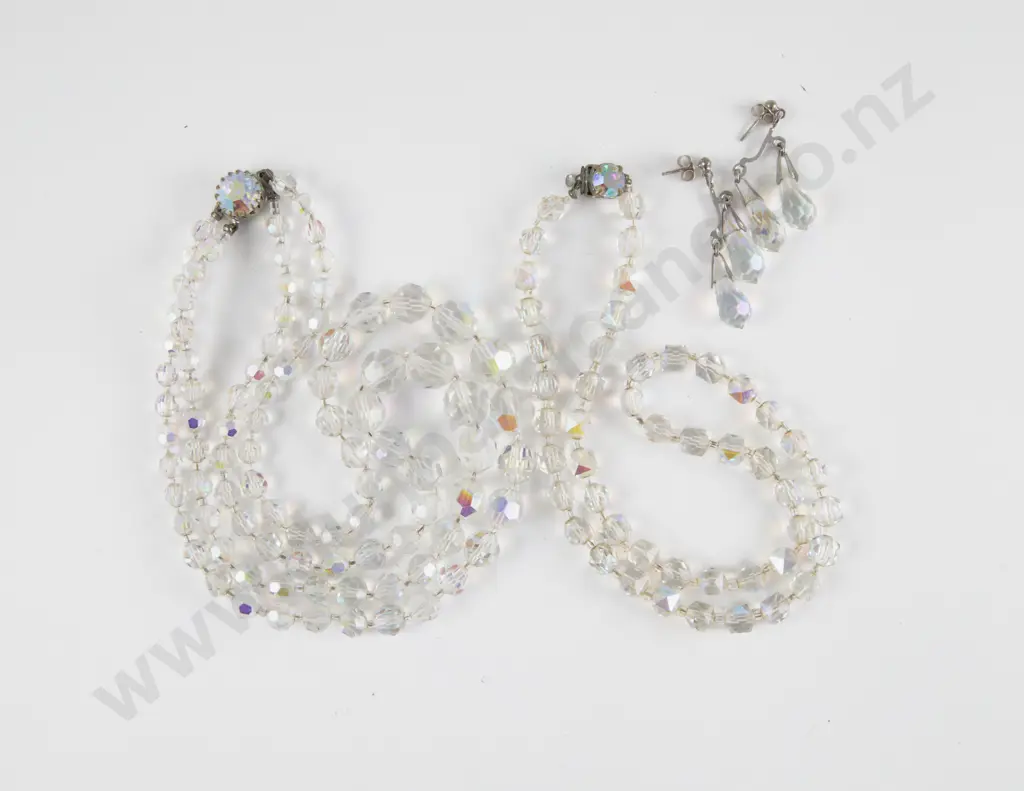 Two Crystal Bead Necklaces and Pair Earrings Image 1++