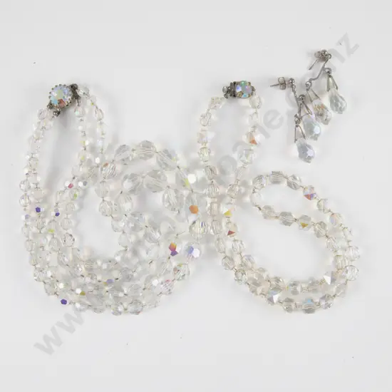 Two Crystal Bead Necklaces and Pair Earrings