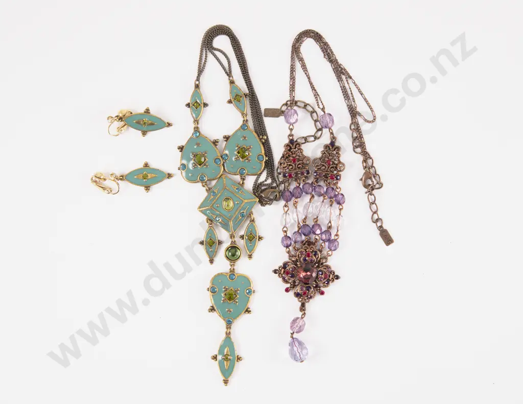 Australian Costume Jeweller Peter Lang Two Necklaces and Pair Pendant Drop Earrings Image 1++