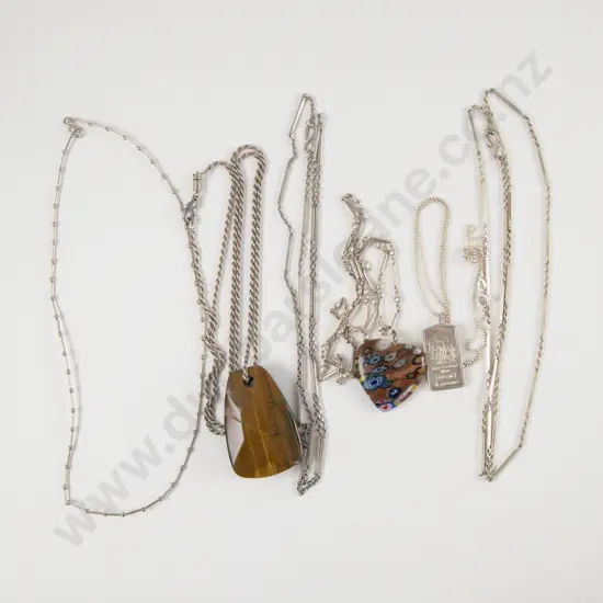 Collection of Six S/S Neck Chains and Three Pendant